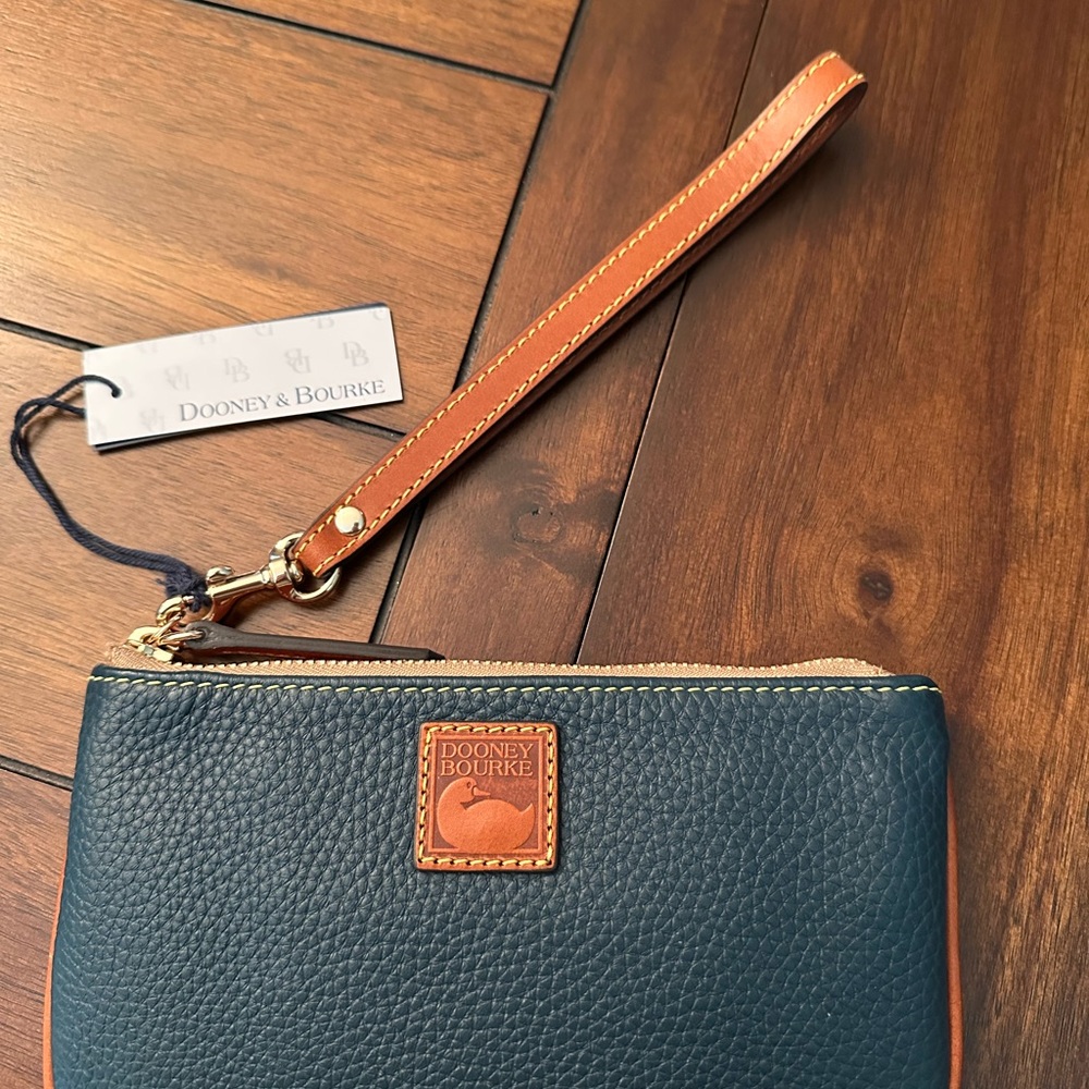 Dooney & Bourke Teal Wristlet with Tan Accents